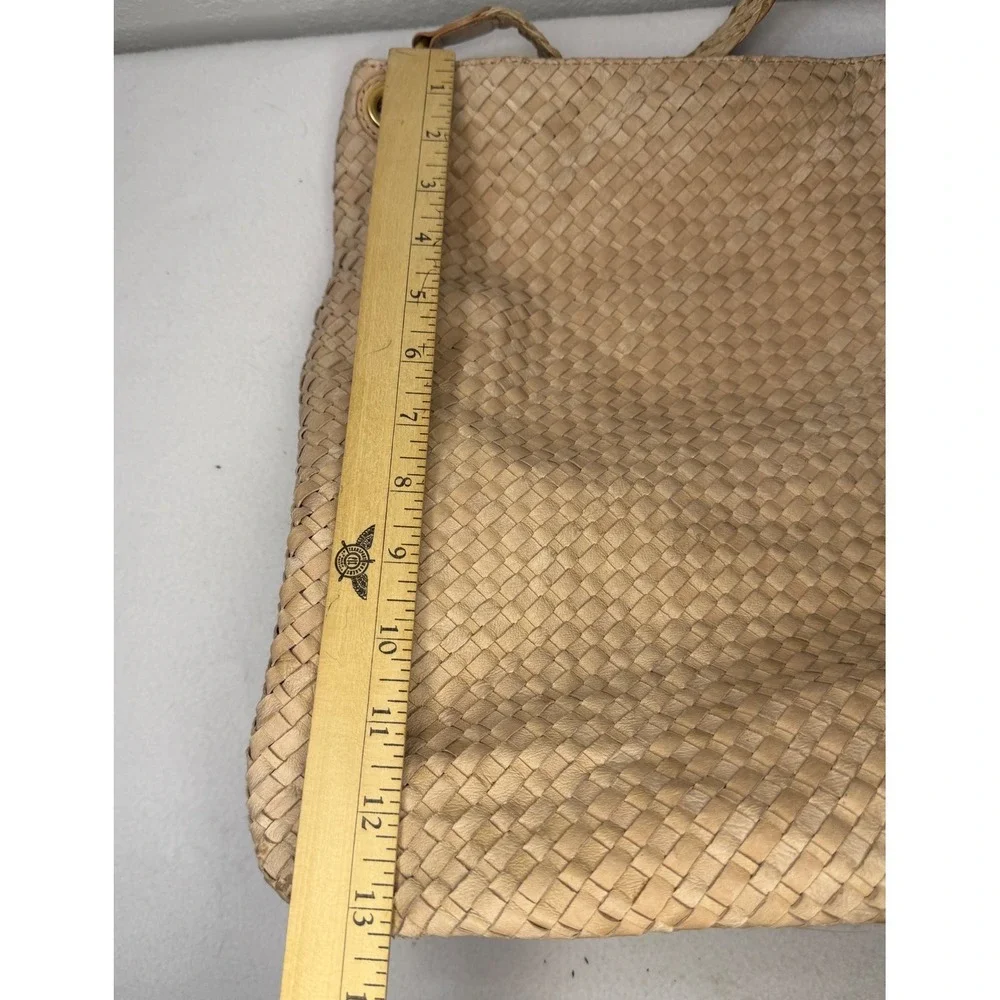Elliott Lucca Isadora Hobo Bag Women Large Tan Woven Leather Fair Stained Base